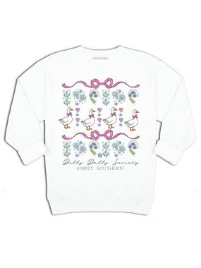 Simply Southern White Youth Goose & Floral Pullover with Pink Bows